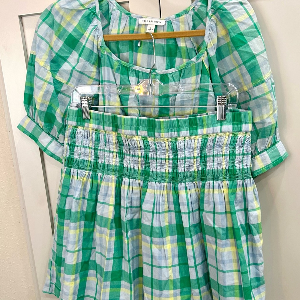 Green Plaid Two-Piece Skirt Set by Free Assembly SZ L cottage core preppy spring